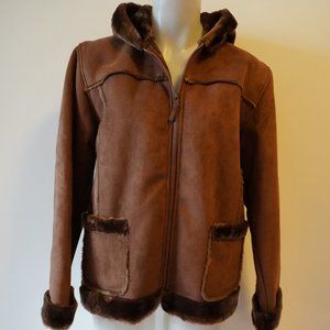 *NWOT Womens KC Collections Brown Faux Suede Faux Shearling Jacket XL